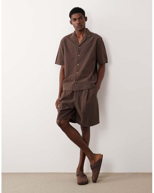 ASOS Brown Textured Camp Collar Shirt for men