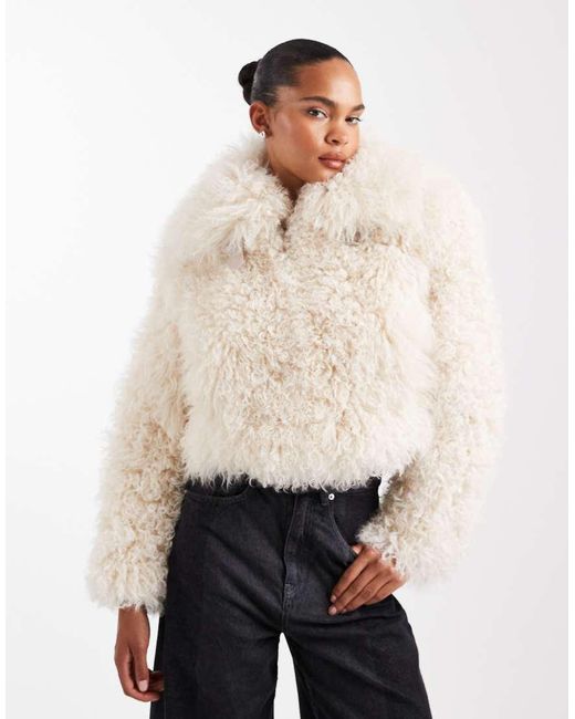 Urbancode Shearling Cropped Chubby Jacket in Natural | Lyst UK