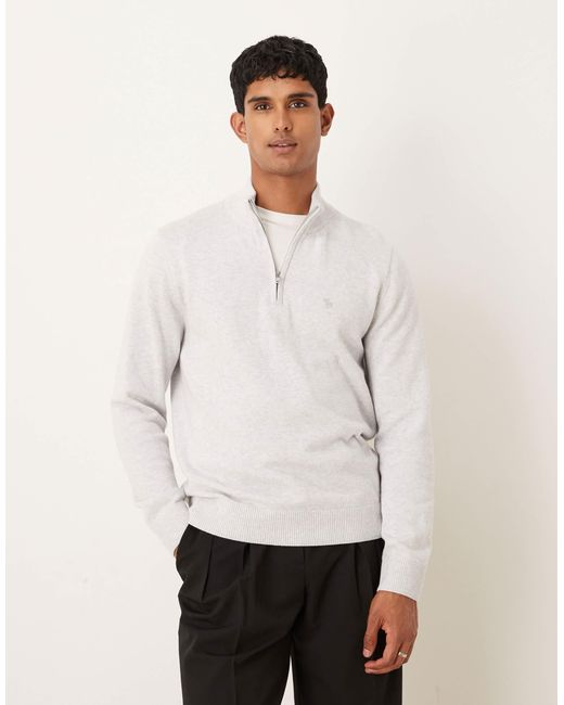 Pull à col zippé et manches longues avec logo sur le devant Abercrombie & Fitch pour homme en coloris White