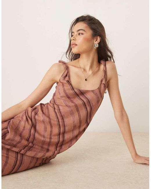 ASOS Brown Asos Design Tall Linen Look Twist Strap Bias Maxi Dress