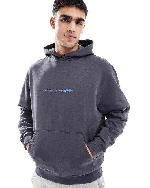 ASOS Oversized Hoodie Met Tekstprint in het Blue voor heren