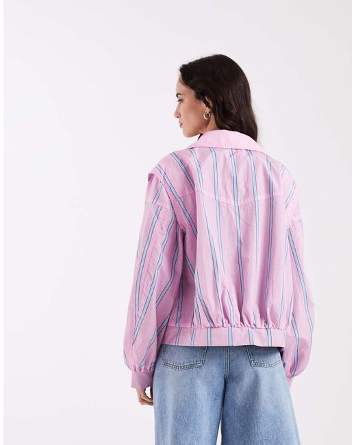 laagam Purple Watson Striped Bomber Jacket