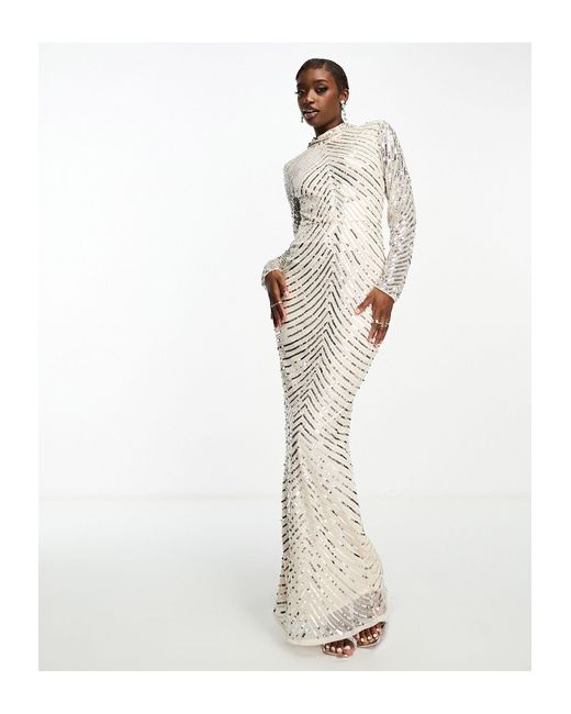 Beauut White Premium Embellished Maxi Dress With Open Back
