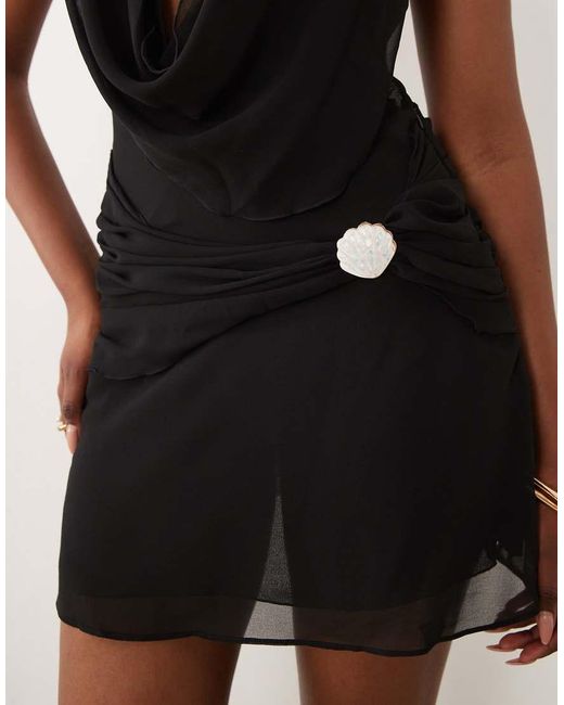 Oh Polly Natural Plunging Halter Neck Backless Mini Dress