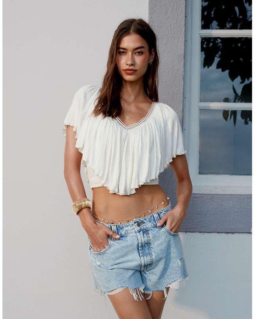 ASOS Blue Crinkle Tie Back Cape Top