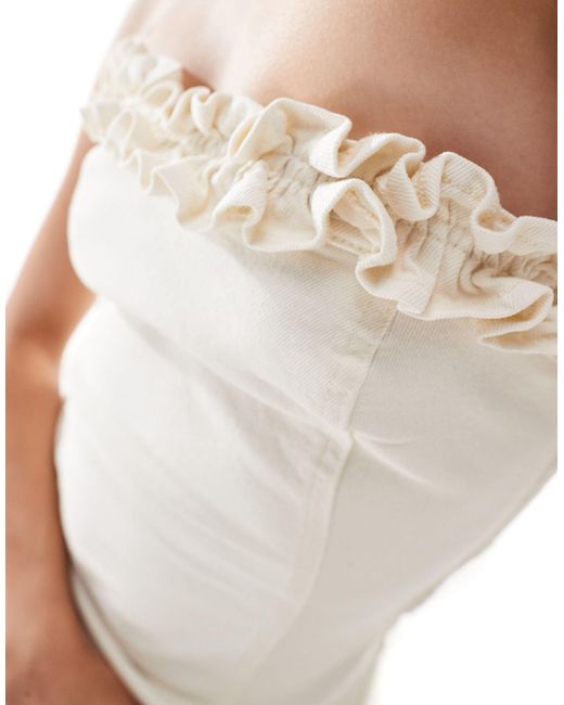 ASOS White Denim Bandeau Mini Dress With Frill Bust Detail