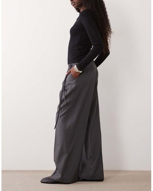 Gina Tricot Gray Mid Waist Tailored Belted Trousers