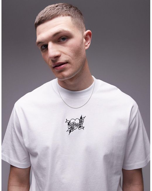 Topman Gray Extreme Oversized Fit T-shirt With Tattoo Heart And Word Embroidery for men