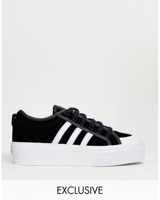 Exclusivité ASOS - Nizza - Baskets à semelles plateforme en velours adidas  Originals en coloris Noir | Lyst