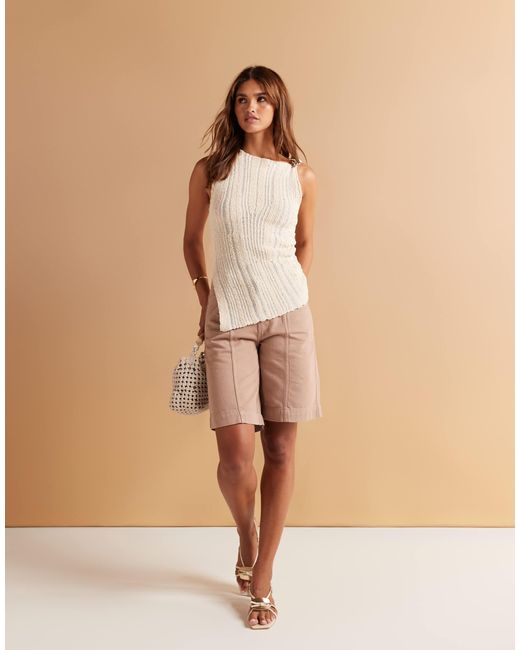 ASOS Brown Laddered Boucle Vest With Gold Trim