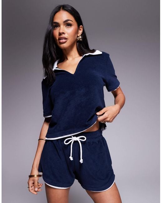 River Island Blue – shorts aus frottee