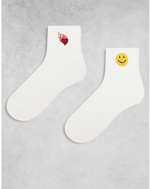 ASOS White 2 Pack Sock With Embroidery Symbols for men