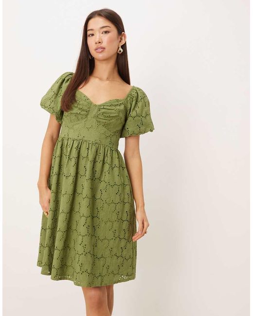 Lovedrobe Green Short Sleeve Sweetheart Neck Bow Detail Mini Dress
