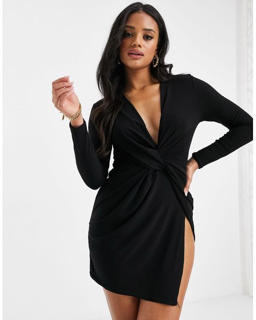 Plunge Twist Front Mini Dress 