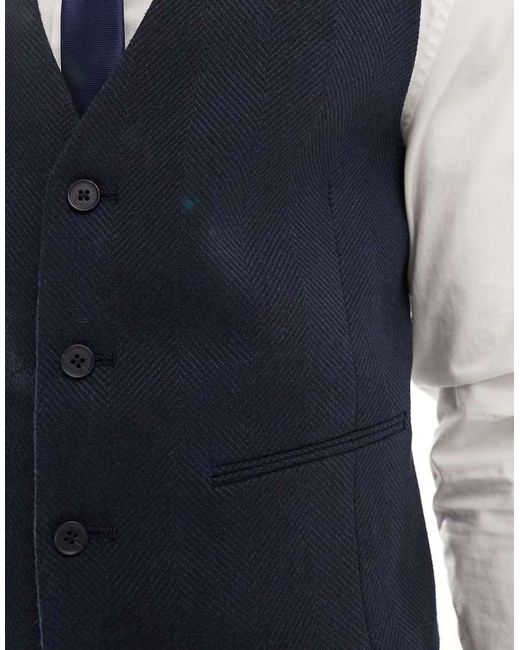Chaleco De Traje Entallado Con Diseño De Espiguilla Ancha De Mezcla De Lana De ASOS de hombre de color Blue