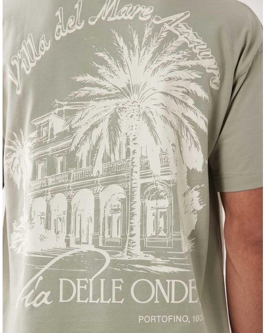 Jack & Jones Green Oversized T-shirt With Portofino Backprint for men