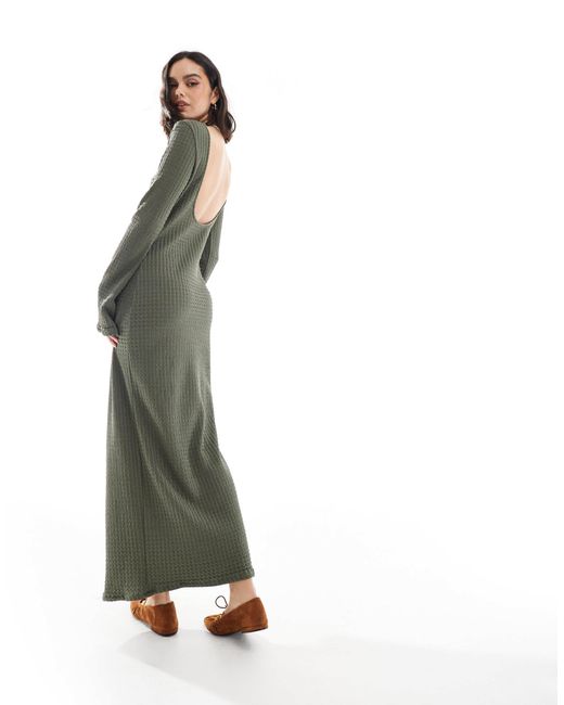 Vero Moda Green Long Sleeve Textured Maxi Dress