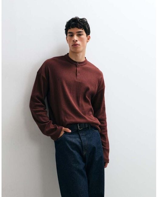 ASOS Brown Boxy Oversized Long Sleeve T-shirt With Henley Neck In for men