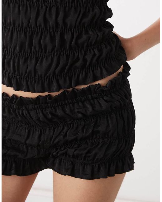 Collusion Black Satin Look Shirred Micro Shorts Co-ord