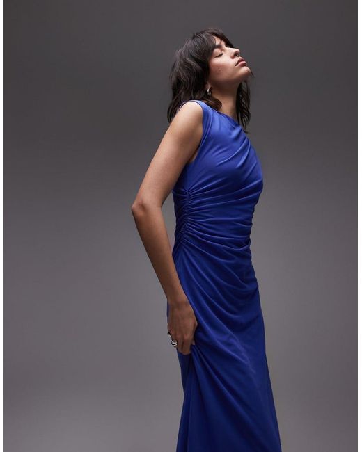 & Other Stories Blue Mesh Midi Dress With Drape Detail