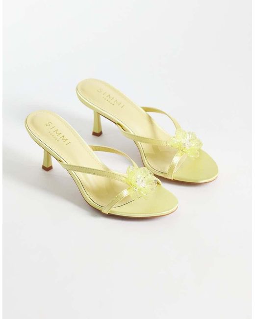 SIMMI Metallic Simmi London Elowen Heeled Mule Sandals With Flower