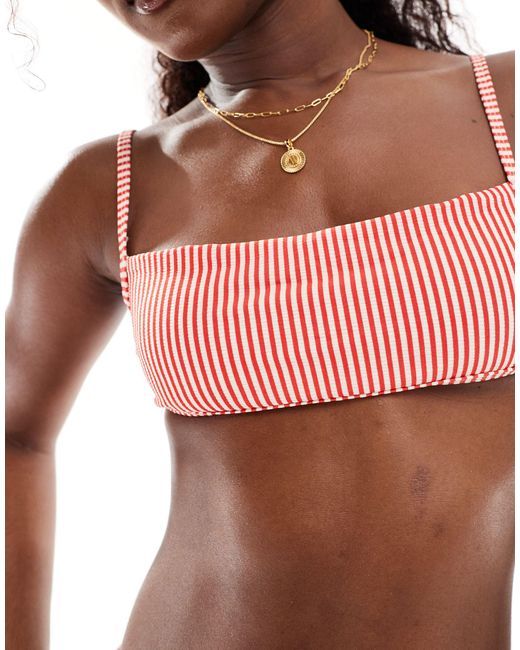Mango Red Thin Stripe Square Neck Bikini Top