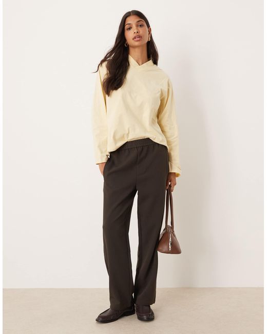 ASOS Natural High V Neck Detail Long Sleeve Tee