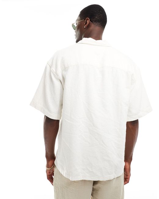Camicia bianca pesante squadrata testurizzata di Jack & Jones in White da Uomo