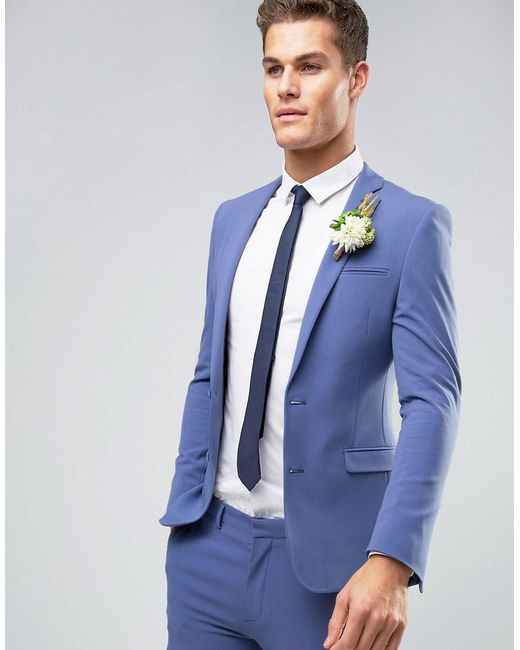 ASOS Wedding Super Skinny Suit Jacket In Deep Blue for men