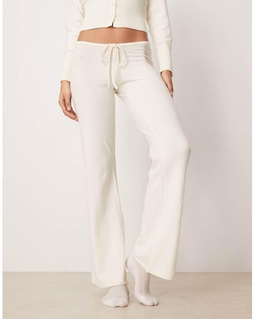 Gina Tricot Natural Co-ord Straight Leg Drawstring Fine Knitted Trousers