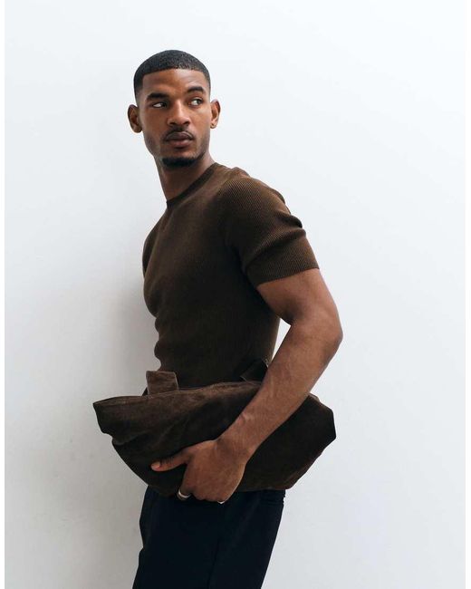 ASOS Black Essential Muscle-Fit Fine-Rib Knit Crew-Neck for men