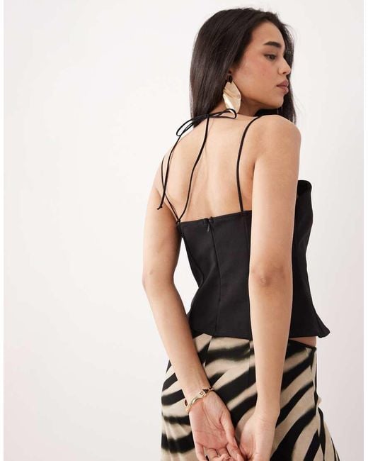 ASOS Black Bonded Crepe Sweetheart Peplum Cami Top