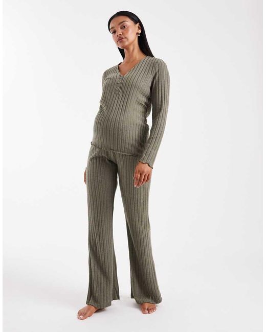 Mama.licious Gray Mamalicious Maternity Super Soft Rib Knited Nursing Friendly Henley Top Co-ord