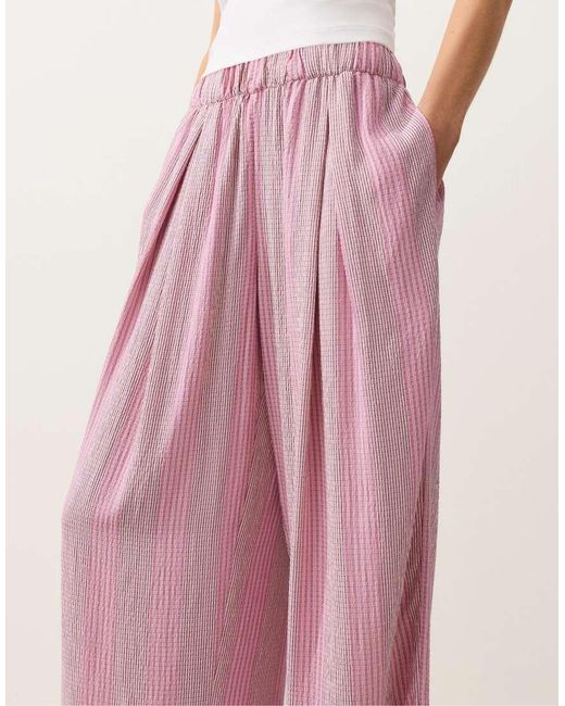 Oysho Pink Straight-Leg Striped Trousers