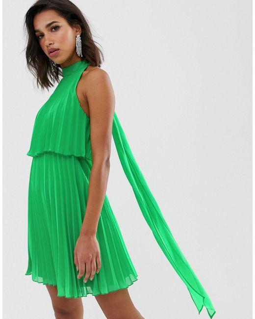 ASOS Green Halter Tie Neck Mini Dress