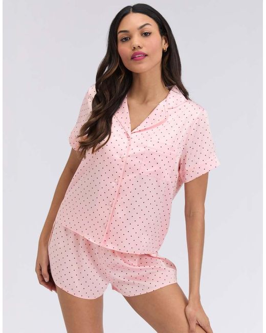 Boux Avenue Pink Polka Dot Satin Short Pyjama Set Shirt And Shorts Nightwear