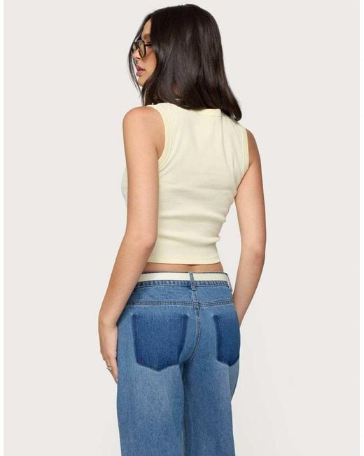 Edikted Blue Basel Button Up Tank Top