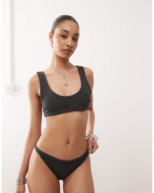 Weekday Black Ribbed Scoop Neck Bikini Top