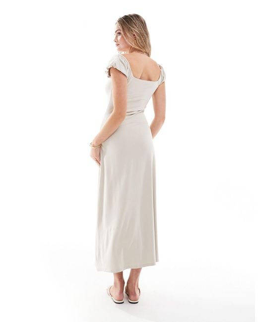 ASOS White Puff Sleeve Square Neck Midi Dress