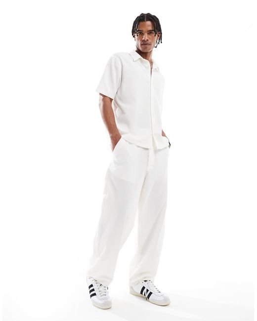 Bershka White Plisse baggy Co-ord jogger for men