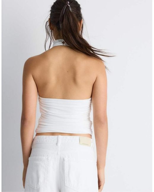 Stradivarius White Ruched Halter Top