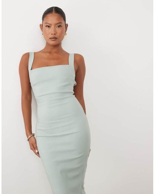 Vesper White Petite Bengaline Square Neck Scoop Back Midaxi Dress