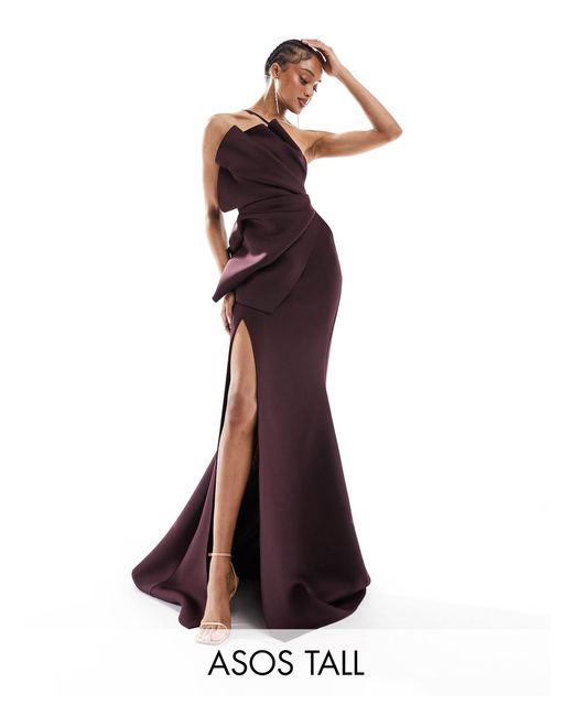 ASOS Purple Asos Design Tall Bandeau Premium Fan Detail Bodycon Maxi Dress With Train