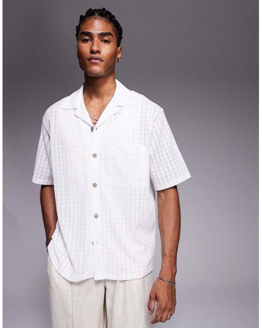 River Island Gray Revere Collar Textured Shirt for men