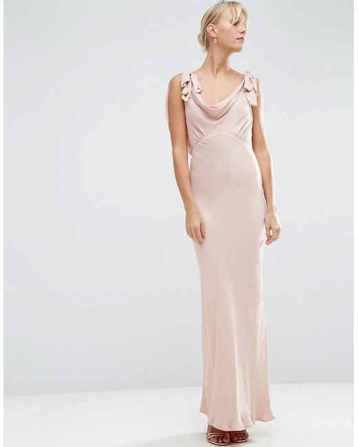 ASOS Pink Design Bridesmaid Bias Cut Satin Maxi Dress