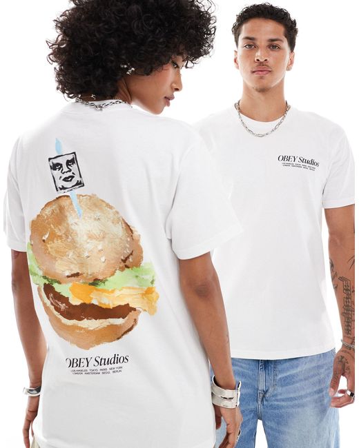 Obey White Unisex Hamburger Graphic T-shirt