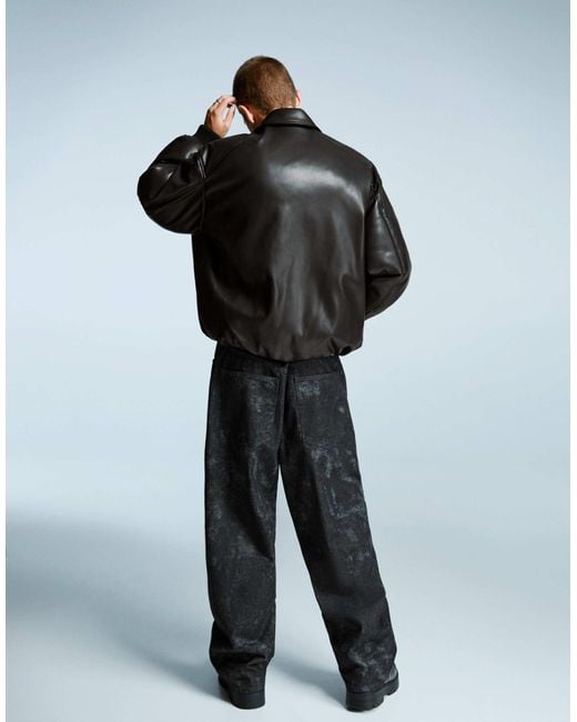 Bershka – steppjacke aus kunstleder in Gray für Herren