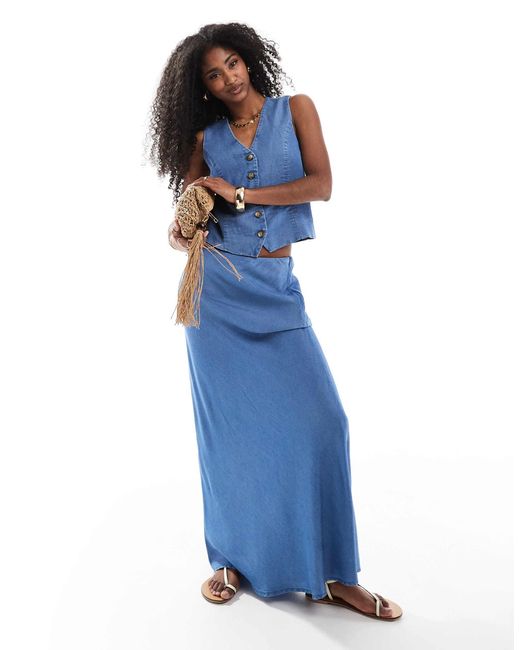 ONLY Blue – maxirock aus chambray-denim