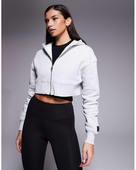 4505 White Icon Rest Day Heavyweight 440Gsm Cotton Zip Up Boxy Crop Hoodie