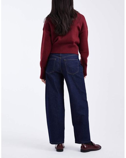 ASOS Blue Ankle Grazer Barrel Jeans With Cinch Waist